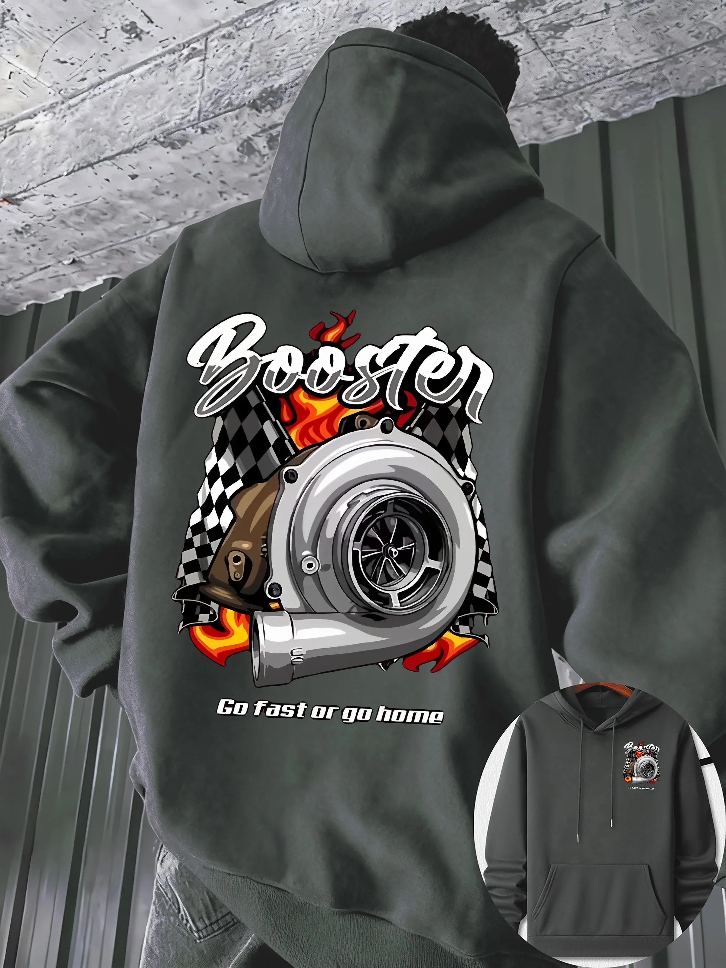 Herbst/Winter Street Retro Booster Turbo Flame Check Flag Print Sweatshirt - Mod Style Schwerer Mantel - Paar Casual Vielseitige Jacke – Detail 4