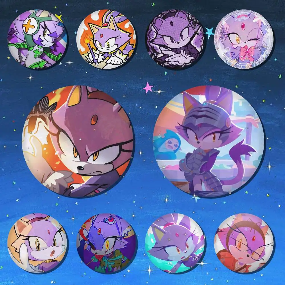 Blaze Sonic Creative Round Button Pins Badge Set Cartoon Anime Movie Music Pattern Brooches For Bags Jackets