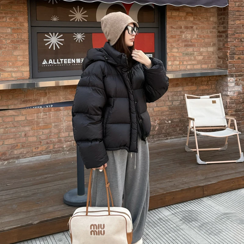 Pato branco para baixo feminino com capuz quente jaqueta 2025 inverno novas mulheres de alta qualidade jaqueta moda parker h756