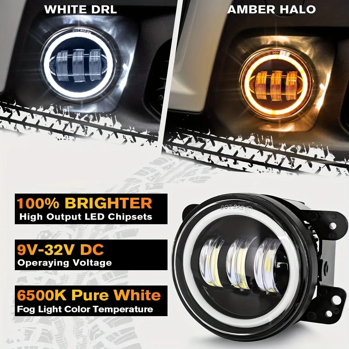 1 زوج/2 قطعة 4 بوصة LED أضواء الضباب مع الأبيض هالة حلقة زاوية العين DRL بدوره إشارة الطرق الوعرة القيادة مصابيح الضباب ل جيب كاوبوي JK