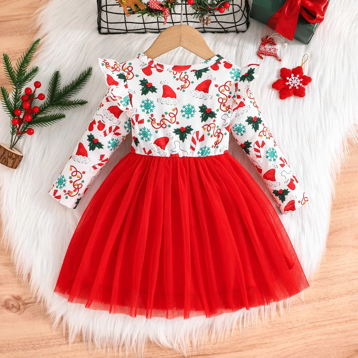 Winter 2024 Girls Dress Girls Long Sleeve O Neck Christmas Style Red Cute Preepy Look Birthday Party Dresses Vestidos 6M-3T