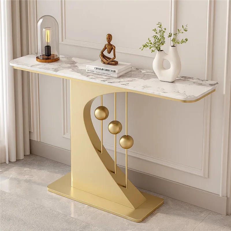 

LH light luxury rock slab entrance table modern simple entry living room against the wall entrance end view table