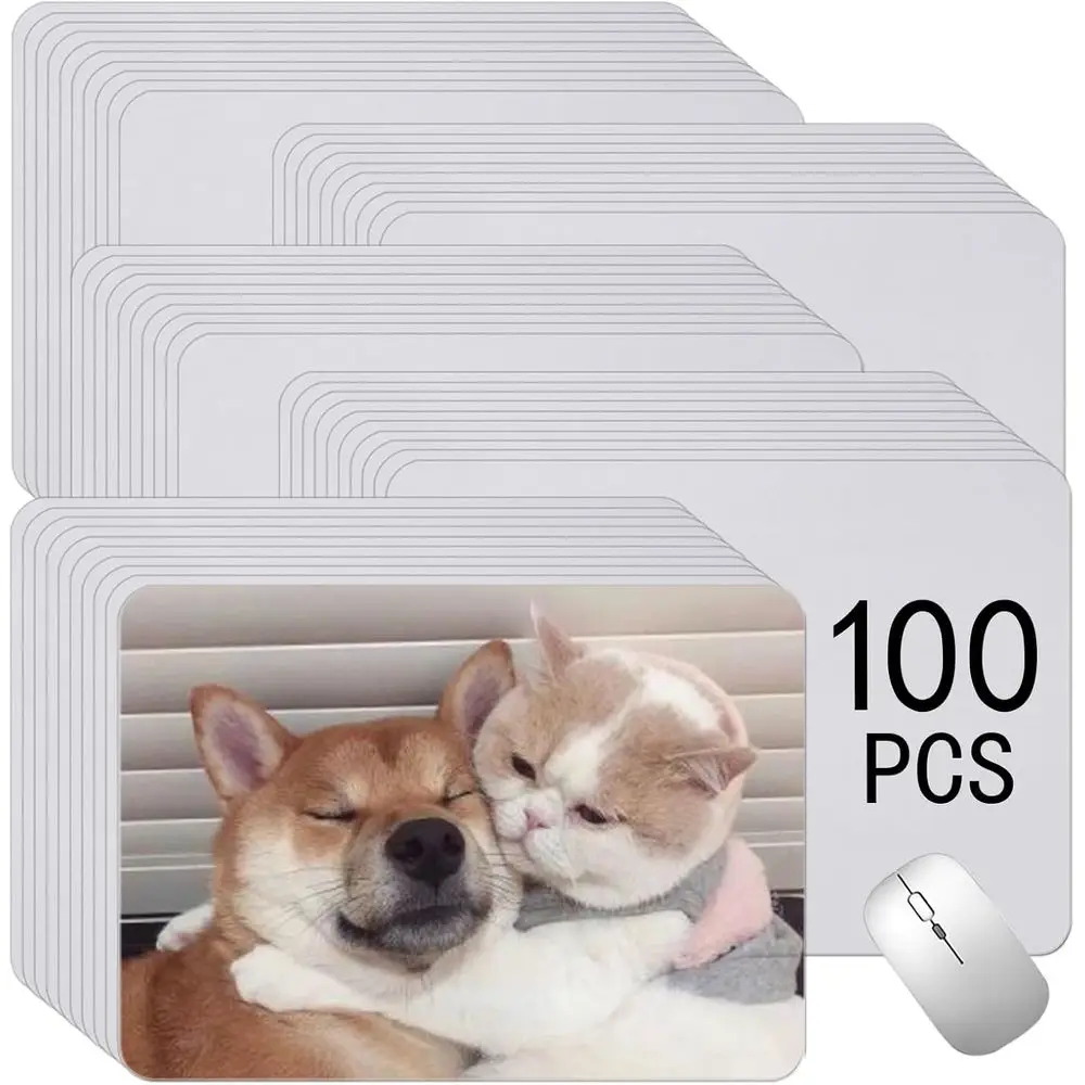 

100 Pack White Heat Transfer Mouse Pads, Bulk 24x20cm Non-Slip Bottom for Custom Photo Printing
