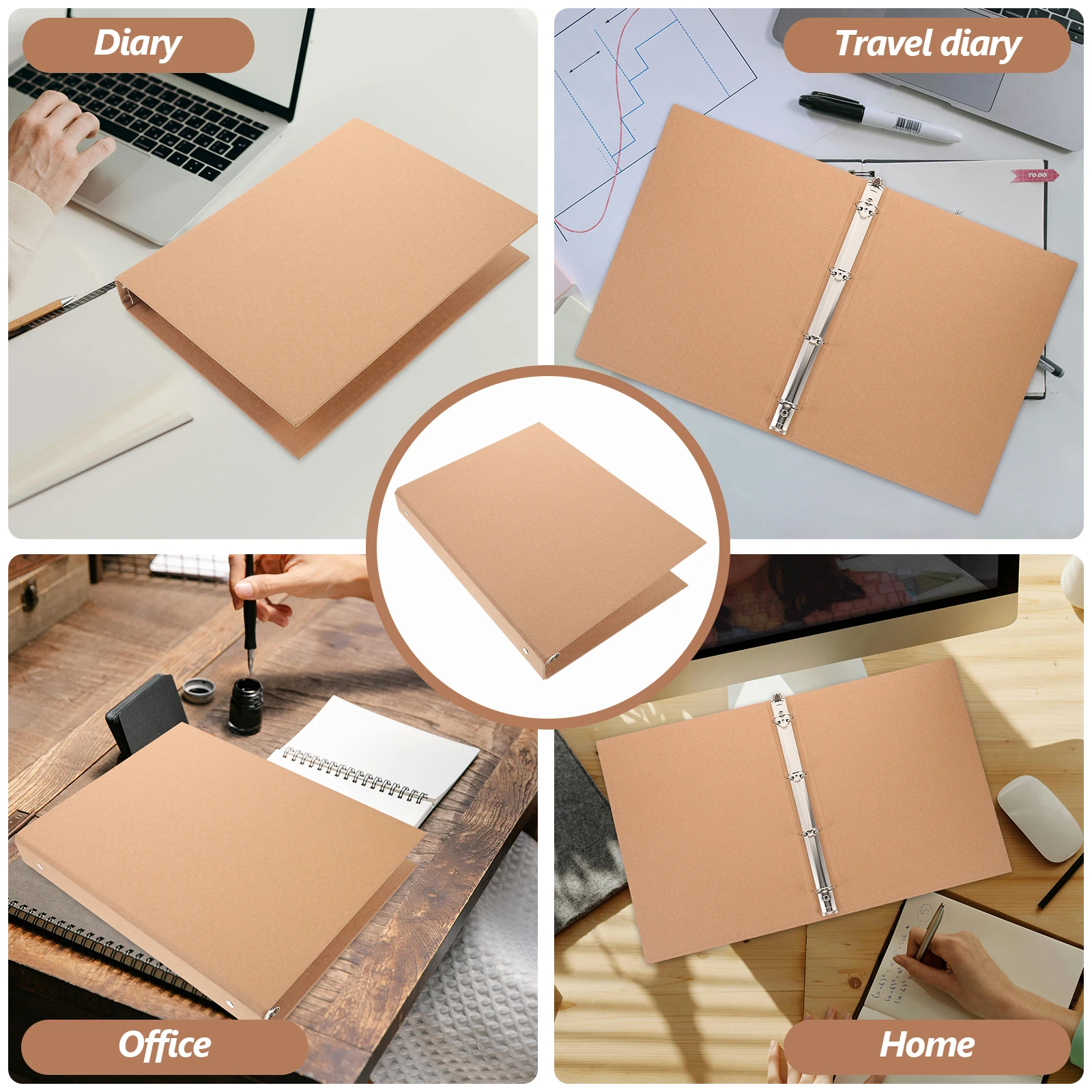 

A4 Kraft Binder Cover 4 Ring Notebook Folder Retro Design for Binder Notebook Cover School Office Storage Case