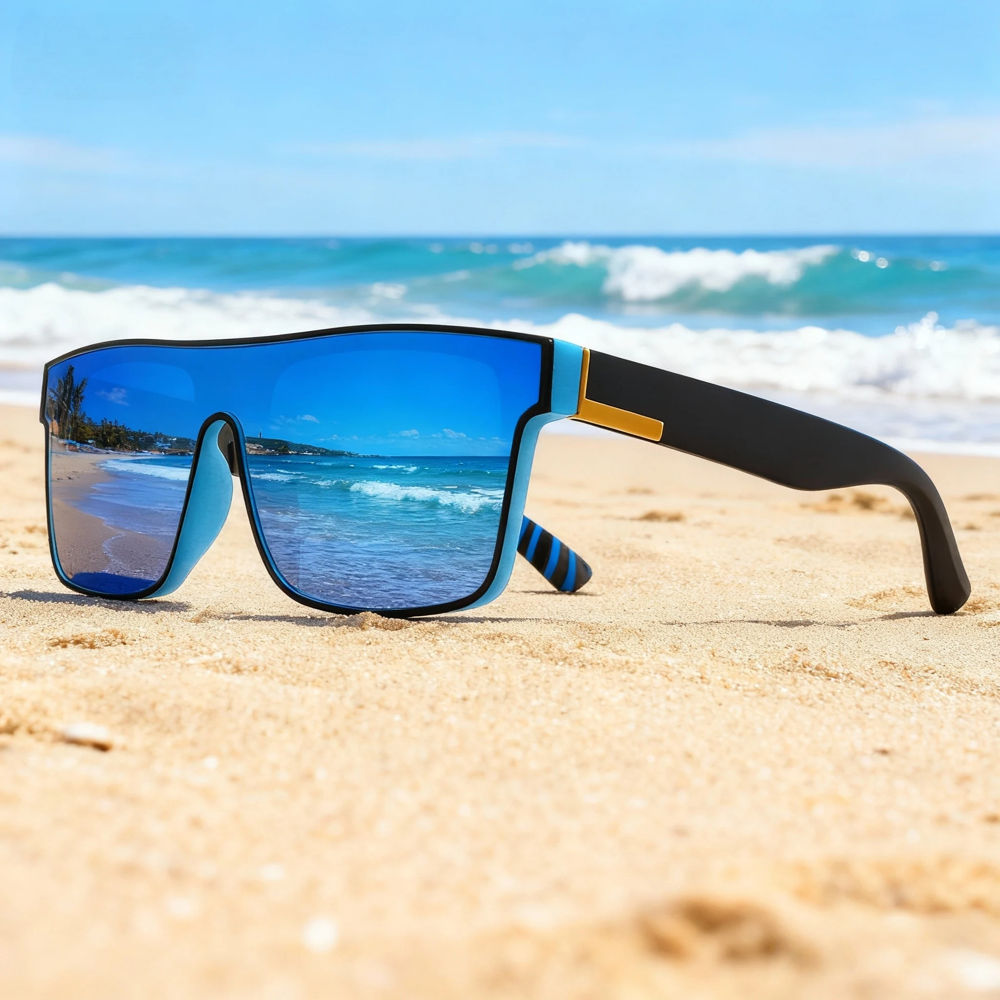 Lunettes de soleil carrées classiques à la mode – Lentille une pièce, UV400 unisexe pour le cyclisme, la randonnée et les voyages