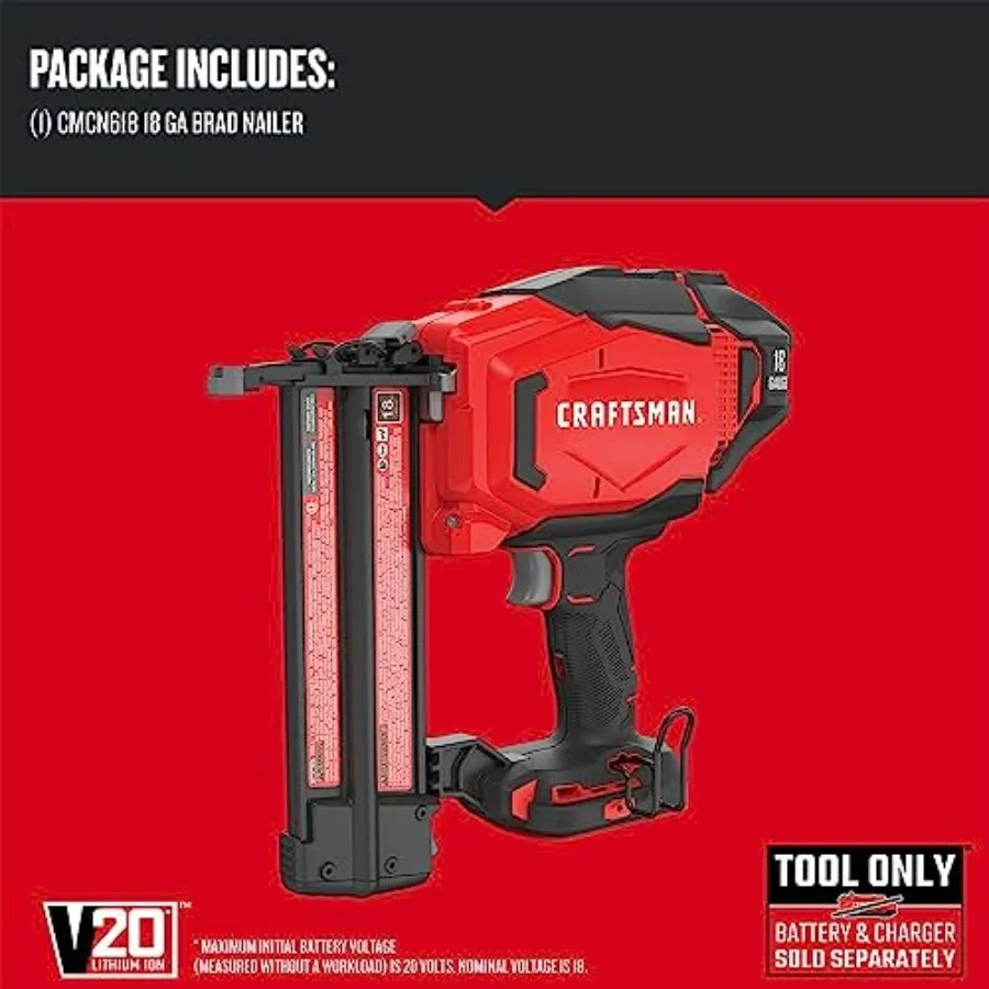เครื่องยิงตะปู V20 Brad Nailer 18GA แบบไร้สาย (เฉพาะตัวเครื่อง) สำหรับงานไม้และงานก่อสร้างที่ต้องการความแม่นยำ ประสิทธิภาพสูง