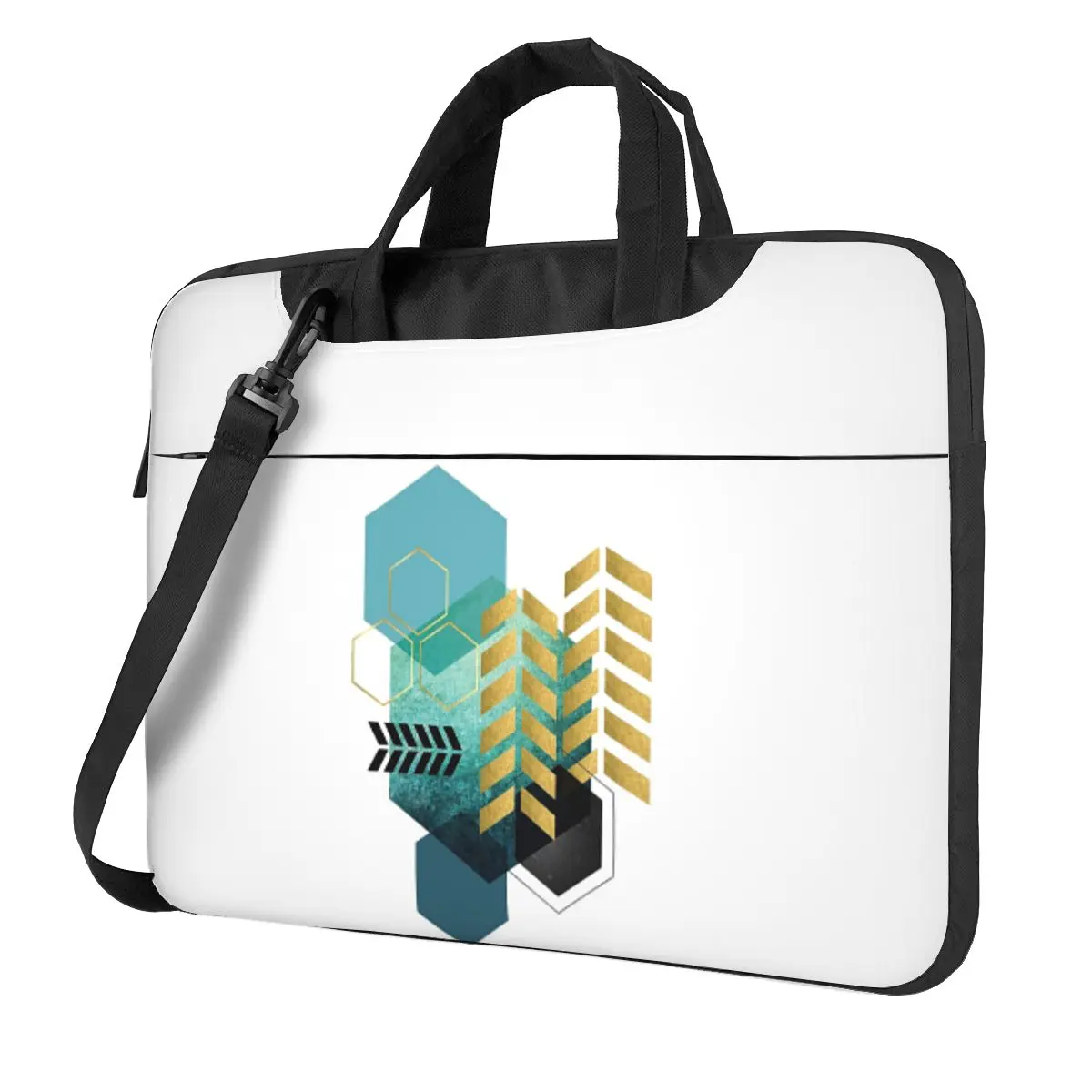 

Teal And Gold Geo Crossbody Laptop Bag Case Computer Bag Resistant Protective Notebook Pouch for Macbook Pro Lenovo