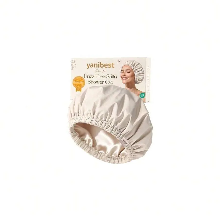 

Satin Lined Shower Cap For Women Reusable Waterproof, Bath Cap With Soft Elastic Band, Luxury Hair Protection Caps For Shower B