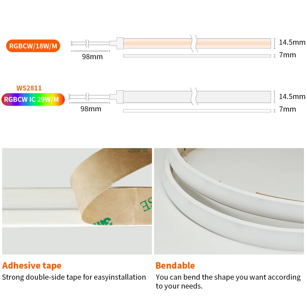 IP68 waterproof RGBCCT COB LED strip with premium silicone tube