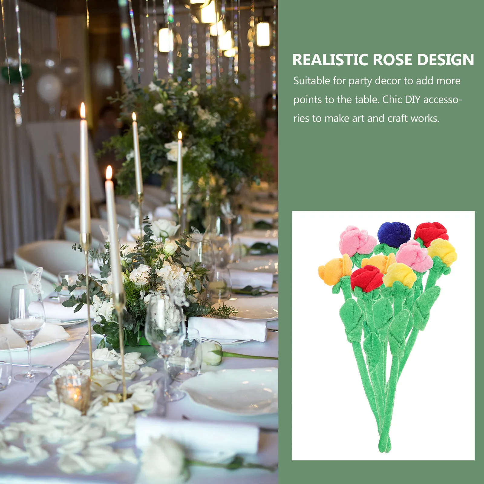 

10Pcs Artificial Rose Flowers Fake Decorative Long Stem for Wedding Party Home Office Bridal Decoration