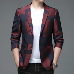 Thin Short Printed Men's Suit Jackets Cropped Slim Fit Male Blazer Coat Stamp Classic Spring Clothes Summer Premium New In