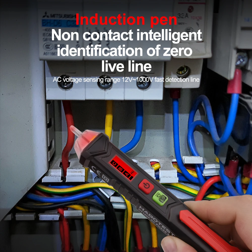 HABOTEST Berührungsloser Spannungsprüfer mit Ton- und Lichtalarm, Dual-Sensitivität, AC12-1000V, Leiter- und Neutralleiter-Detektor, automatische Abschaltung HT90 – Detail 10