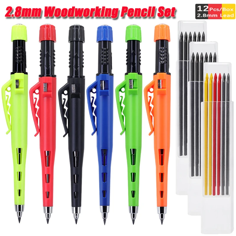 

Набор из 4 креативных плотницких карандашей с длинным грифелем 55 мм, с 36 сменными грифелями, 2,8 мм, для разметки по дереву, инструмент для рисования