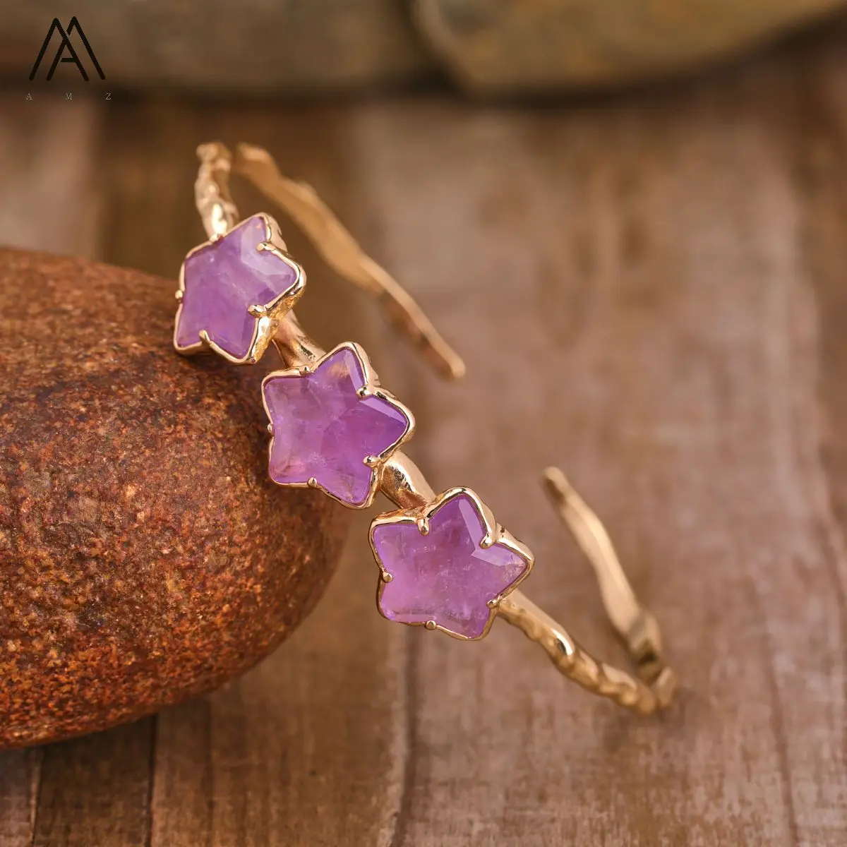 

Electroplated 18K Real Gold Stars Shaped Natural Crystal Bracelet Women Amethyst Crystal Exquisite Handcraft Party Jewelry Gift