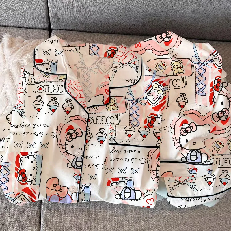 

Японская милая домашняя одежда с героями мультфильмов «Hello Kitty», женские тонкие пижамы с длинными рукавами, пижамный комплект, нижнее белье для сна и отдыха