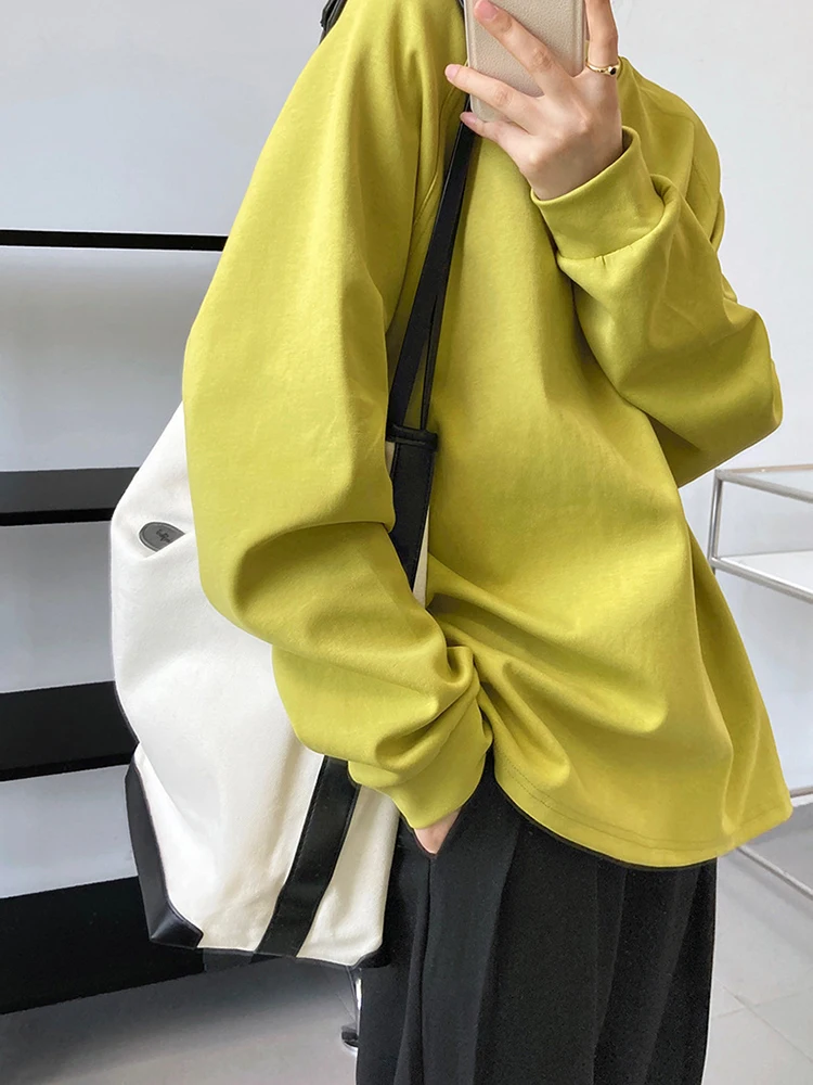 [EAM] Green White Brief Casual  Sweatshirt New Round Neck Long Sleeve Women Big Size Fashion Tide Spring Autumn 2023 1DH6657