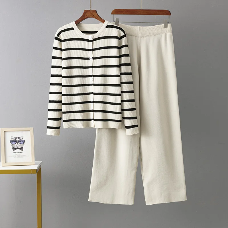 Primavera outono 2 peça feminina cardigan fatos de treino moda malha calça conjunto senhoras camisola terno vintage moda senhoras 2 peça conjunto