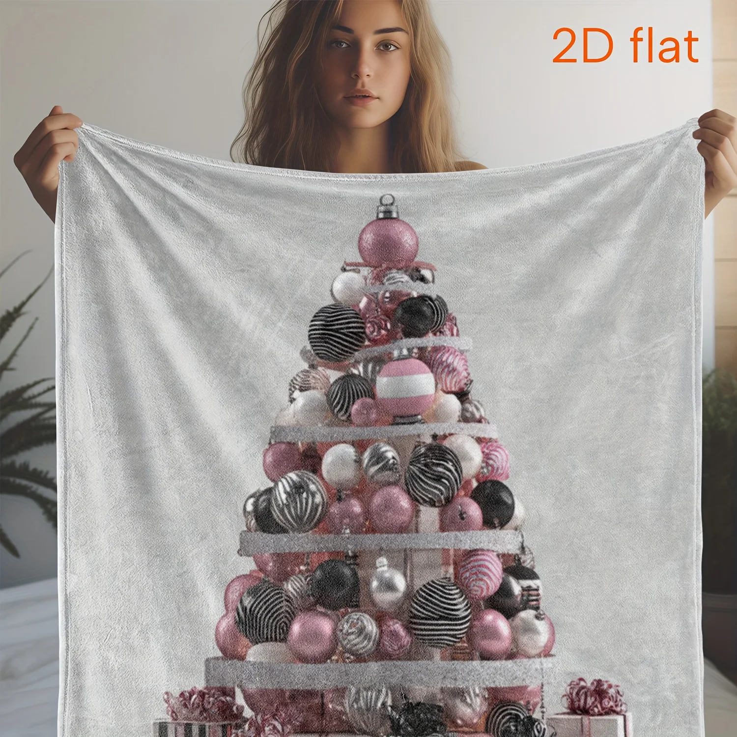 1pc Zeal Lily Vintage 80s/90s Retro Layered Cake & Balloon Print Blanket - Plush Fleece All-Season Soft Pink & Golden/Black/Whit