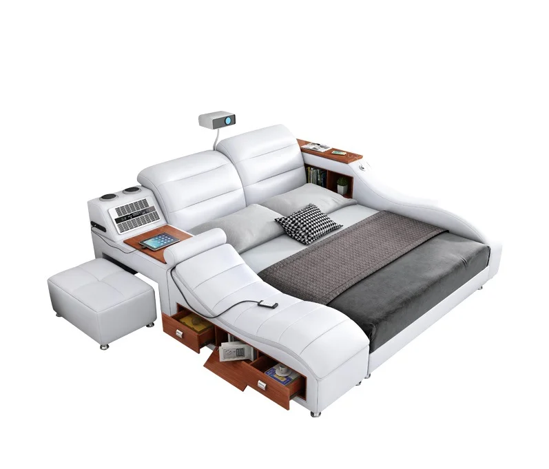 Multifunctional Electric Genuine Leather Massage Bed Modern Minimalist Style USB Interface Disassembly Lifting For Home Bedroom
