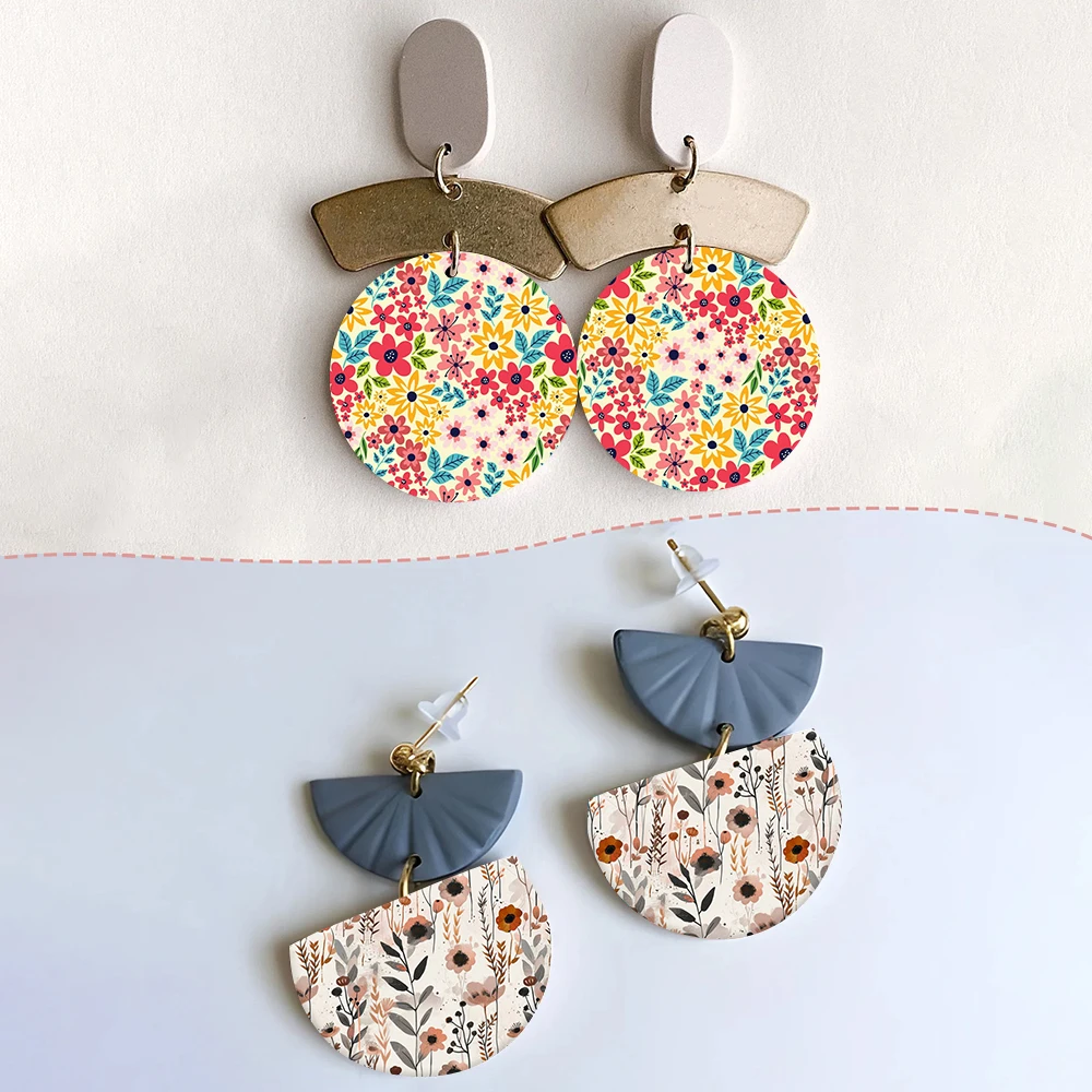 تصميم أوراق النباتات المطبوعة على شكل زهرة أقراط سيراميك ناعمة قابلة للذوبان في الماء ملصق للاستعمال مرة واحدة لصنع المجوهرات بنفسك