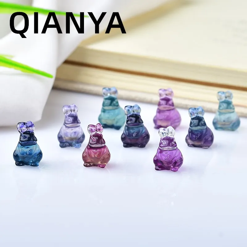 Cute Elf Rabbit Natural Crystal Color Fluorite Quartz Gemstone Mini Animal Carving Crafts Aura Home Decor Diy Jewelry Gifts image 4
