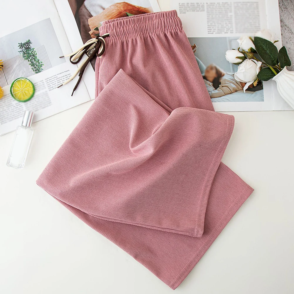 

Женские повседневные спортивные вельветовые брюки с высокой талией, свободные широкие брюки, прямые брюки, подходящие для праздничной одежды