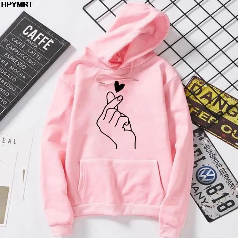 

Autumn Hipster Sweatshirt Gesture love Printed Solid Kawaii Hoodies Women Top Clothes Hoody Female Women's Hoodies Full Sleeve