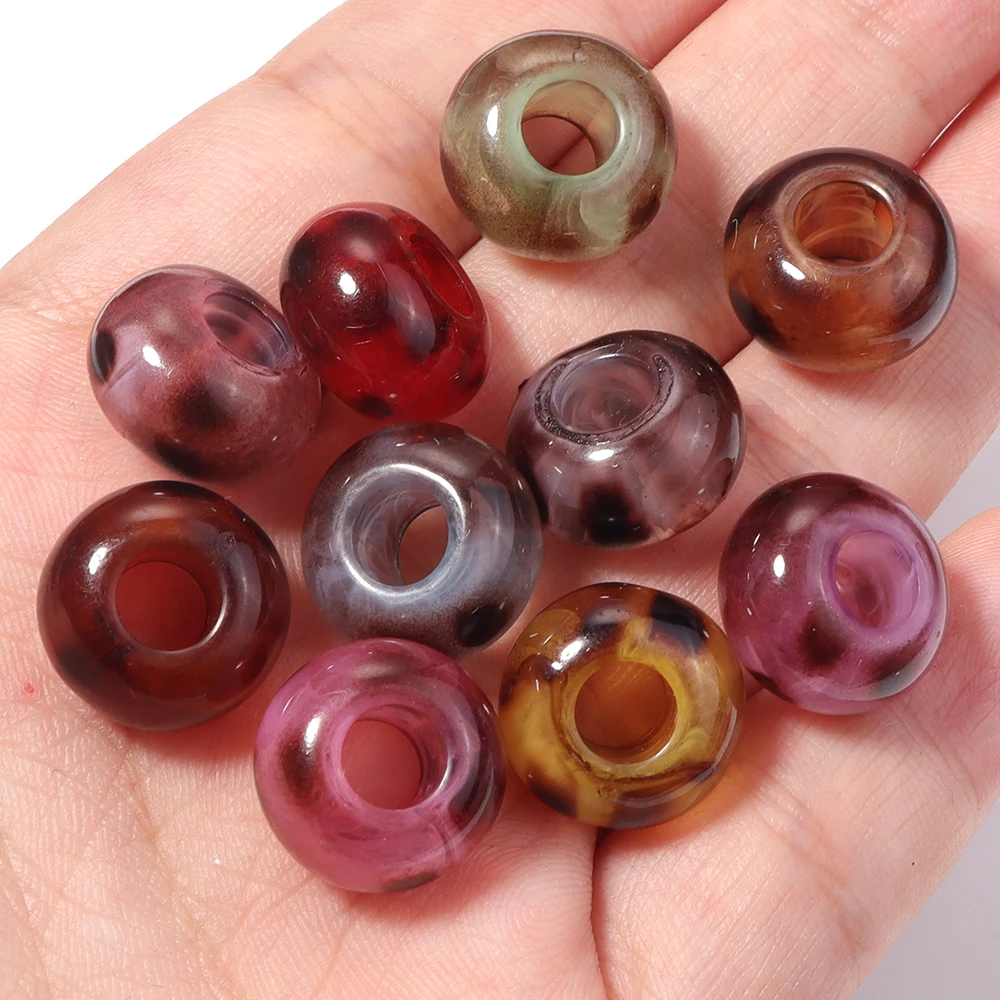 20/40pcs 14x8mm Colored Transparent Leopard Print Large Hole Abacus Beads Spacer Acrylic Beads For DIY Keychain Jewelry Making