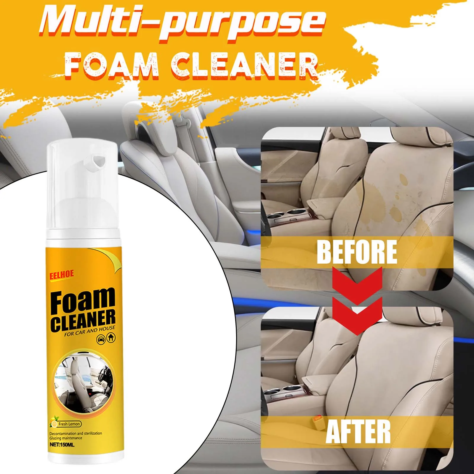 100ml Car Interior Foam Cleaner Spray for Cleaning Car Ceiling Leather Seat Dashboard Center Console Steering Wheel Door Panels