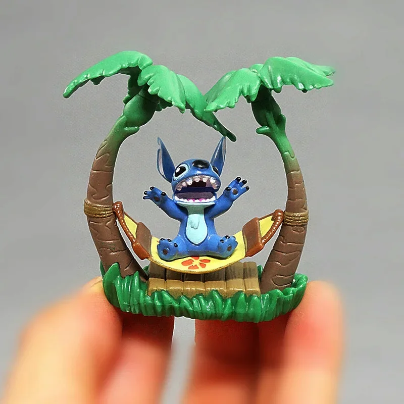 Figurines d'action de dessin animé Disney Stitch, modèle de surf de plage d'été, ornements de phare, jouet de plage, statue AMP, cadeaux, ensemble de 5 pièces