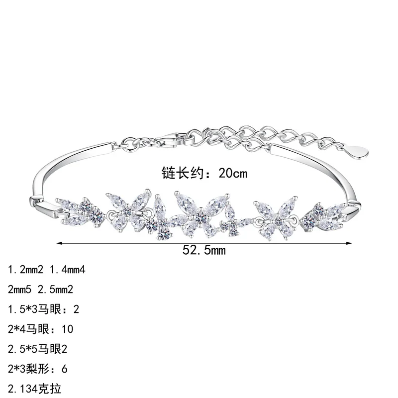 AZ1721-S Lefei Fashion Luxury Fine Classic Diamond-set Moissanite Butterfly Bracelet For Women 925 Sterling Silver Party Jewelry