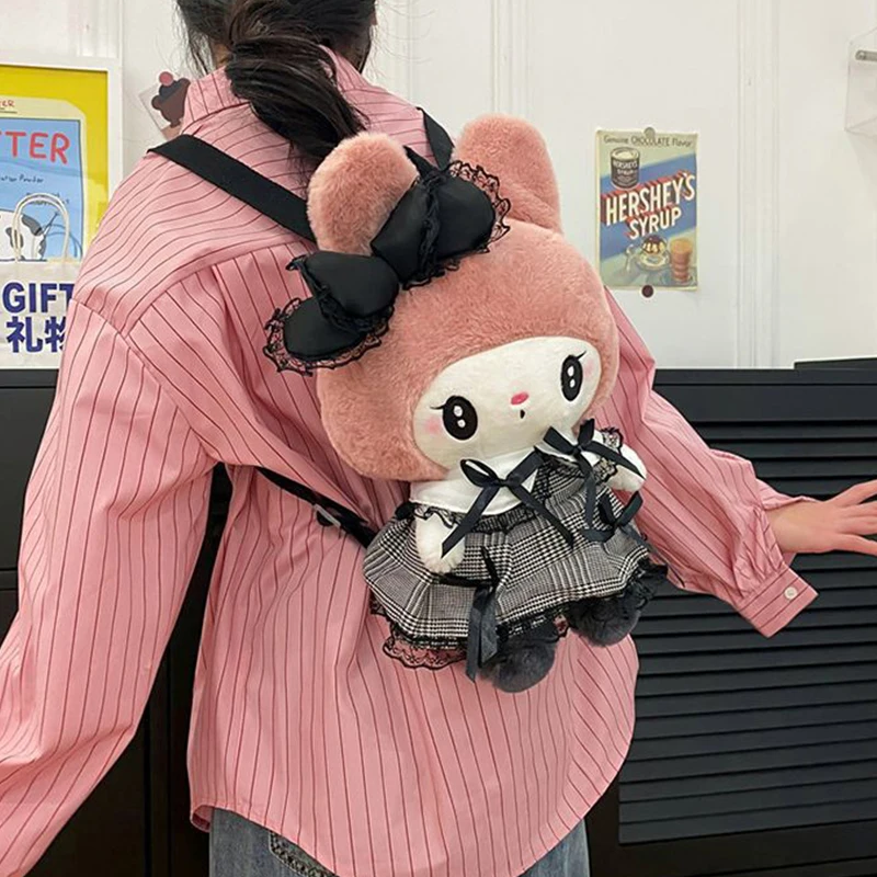 Plushie Sanrio Plush Backpack Kuromi My Melody Shoulder Bag Large Capacity Kawaii Lolita Plush Stuffed Animal Doll Kids Toy Gift