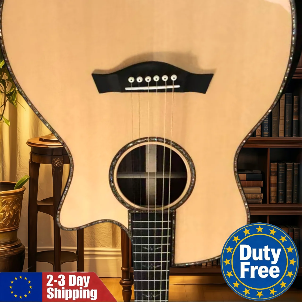 Deutsche Sofort Lieferbare Festbrücken-Gitarre für Anfänger, Folk-Gitarre mit Ebenholzgriff, Saiteninstrument für Musikliebhaber