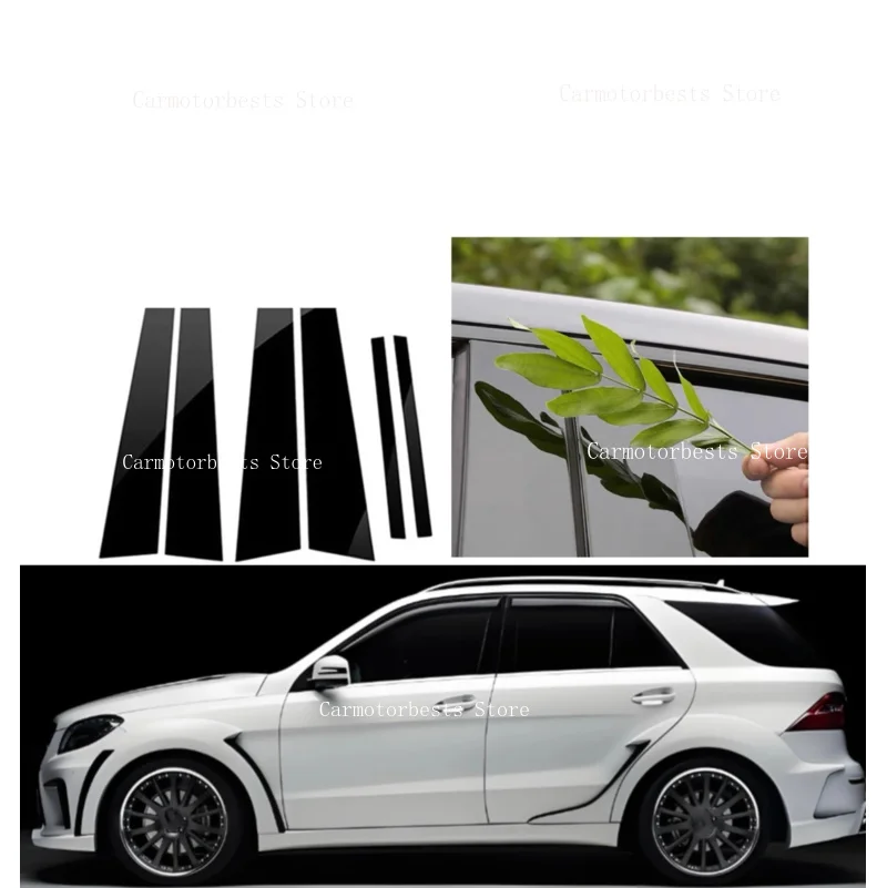 6PCS Glossy Black Window B C Pillar Posts Sticker Fit For  Mercedes ML-Class W166 2012-2015  Door Column B C Sticker Cover Trim