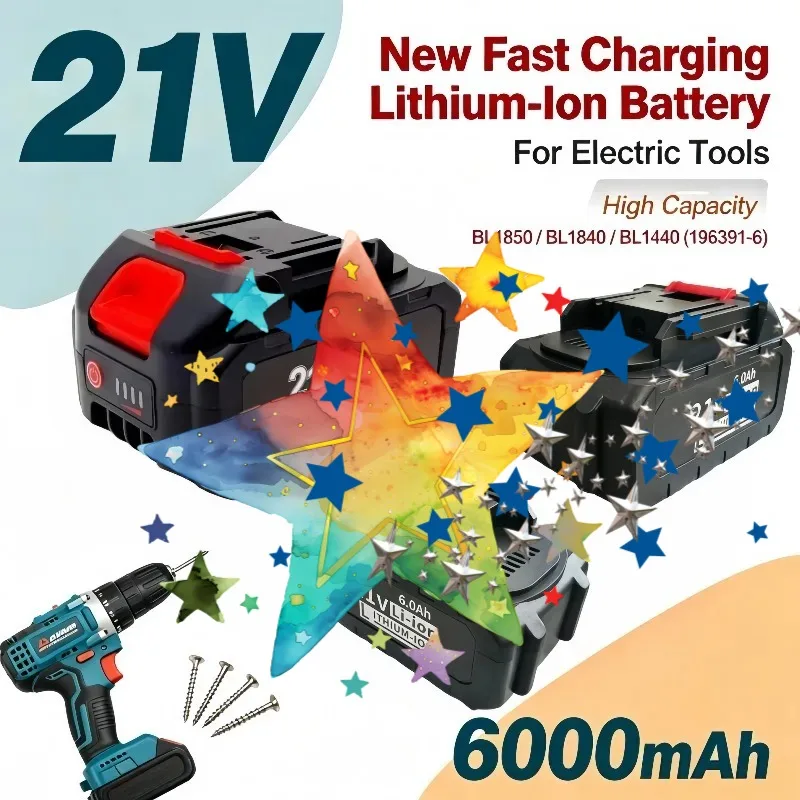 Replacement 21V 5S2P 6000mAh Fast‑Charge Li‑ion Battery For Lpega BL1850 BL1840 BL1440 196391‑6