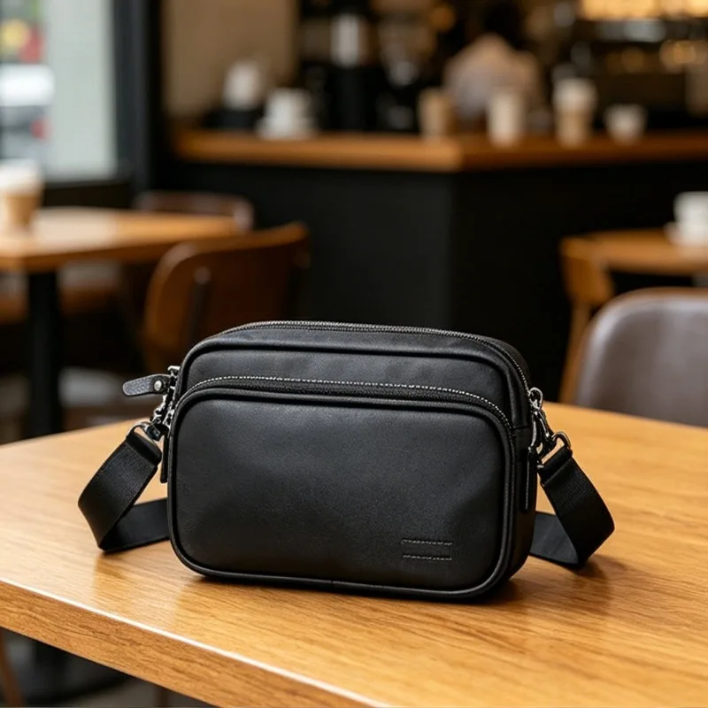 New Fashion Men Crossbody Bag Simple Design Shoulder Crossbody Bags Men Luxury Soft Leather Boston Square Sling Bag Unisex Purse