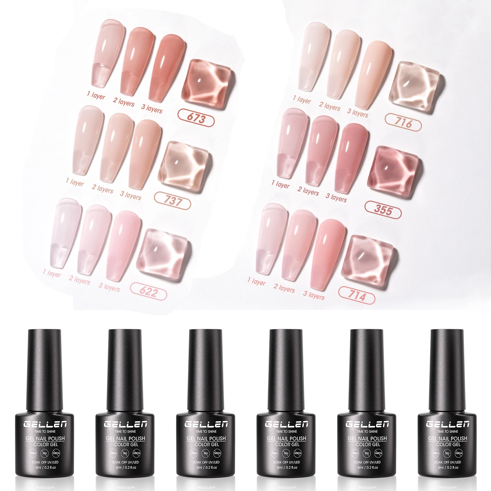 

GELLEN Pastel Jelly Gel Nail Polish Set Translucent Purple Light Pink Nude Spring Summer Colors Long Lasting Glossy UV Light Gel