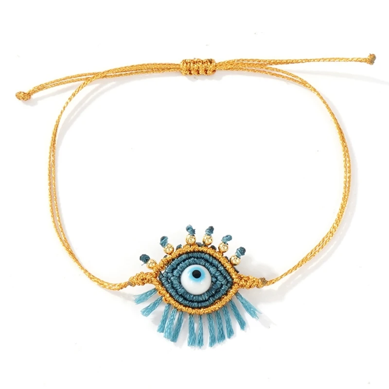 N5KF Handmade Glass Bead And Eyelash Eye Bracelet Adjustable Closure Jewelry Handmade Wrist Accessories for Daily Wear