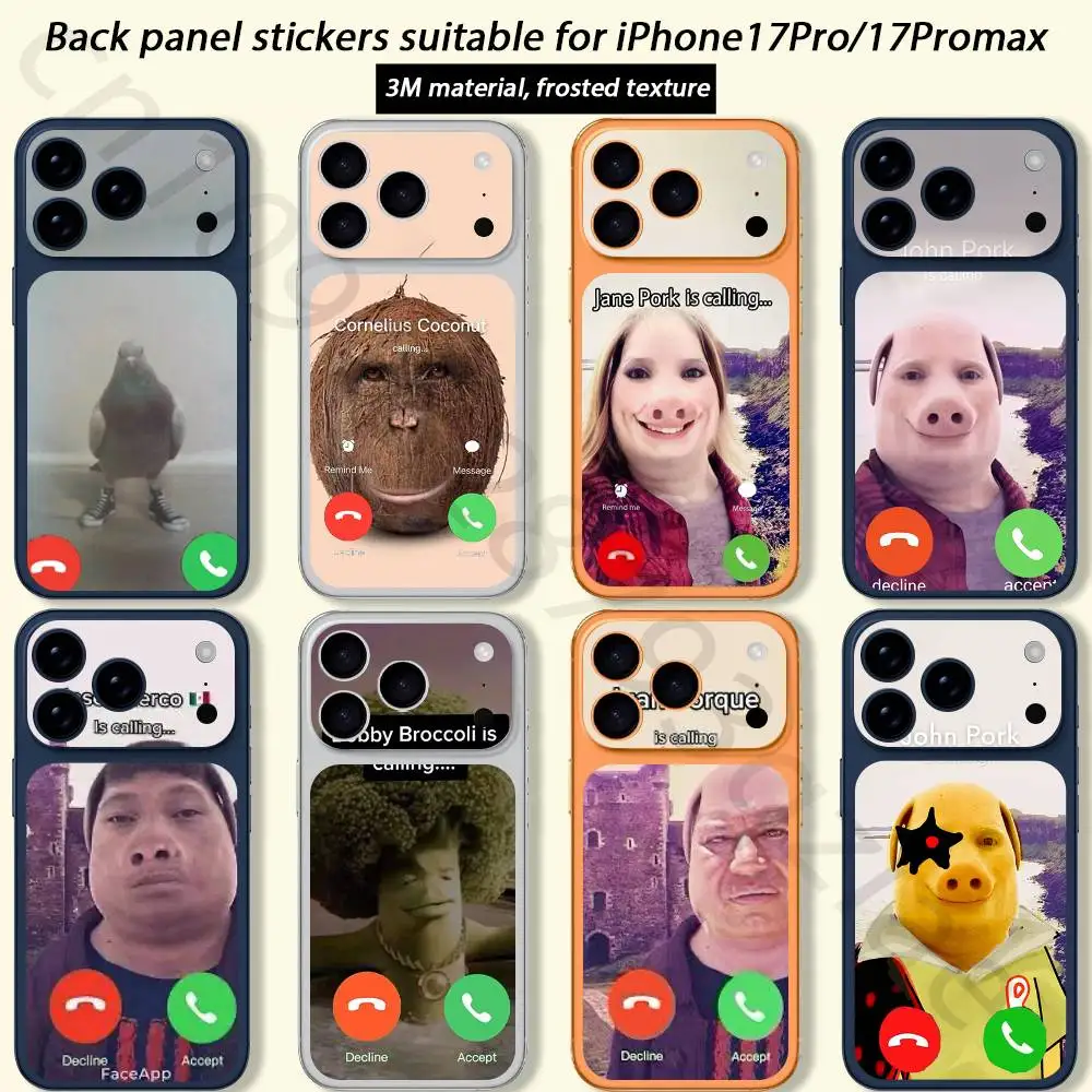 John Pork is Calling Answer Call For iPhone 17 pro Max 17 pro Full Cover Decal Skin Wrap 3D Colorful Rear Protective Sticker