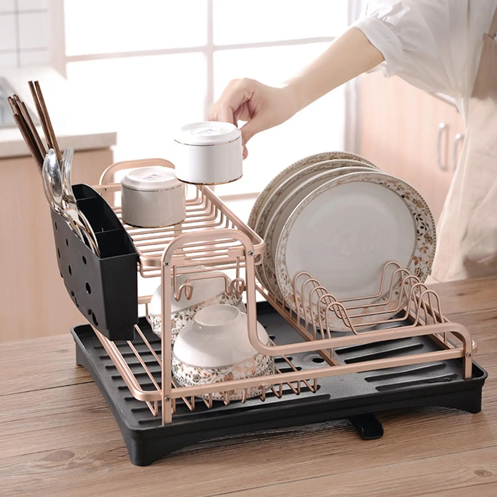 

Dish Drying Rack Aluminium Dish Drying Rack Kitchen Organizer Drainer Plate Fork Holder Save Space for Kitchen