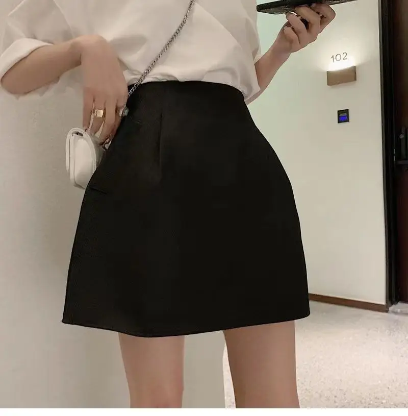 Korean Style Fall Wild Casual Sexy Retro Suits Faldas Mujer Moda A Line Puffy Mini Black Skirt Women High Waist