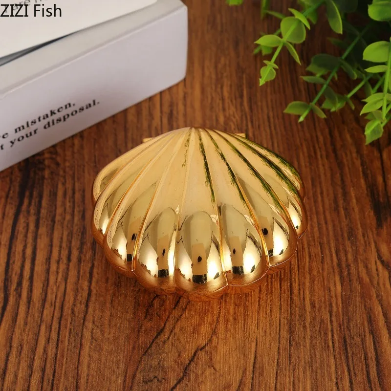 Metal Shell Jewelry Box Flip Cover Storage Box Jewelry Organizer Display Stand Decorative Boxes Necklace and Ring Boxes Tray