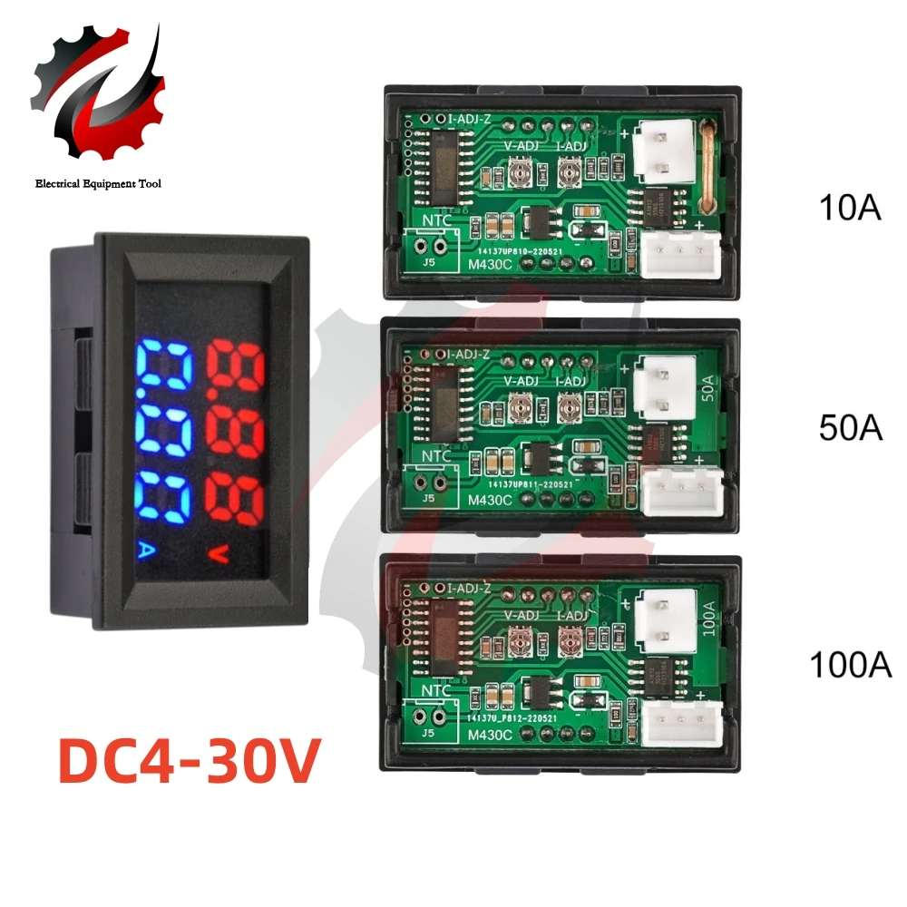 DC 4-30V 10A 50A 100AVoltmeter Ammeter LED Digital Car Motocycle Voltage Current Power Meter Volt Detector Tester Monitor Panel