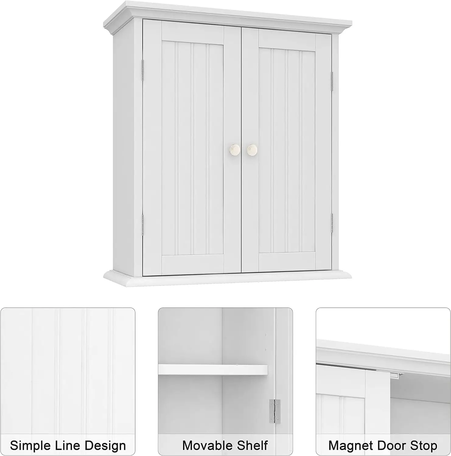 ChooChoo-Armoire HOWall, armoire de rangement économiseur d'espace au-dessus des toilettes, armoire à médicaments avec 2 portes et étagères réglables