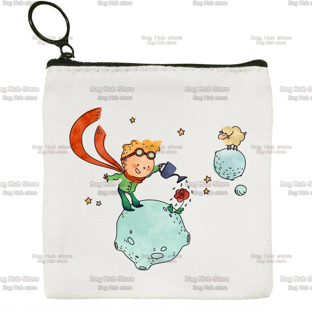 Little Prince Graphic Earth Space Harajuku Kawaii Canvas Zipper Coin Bag Female Mini Cute Coin Purse Lipstick Bag Small Portable