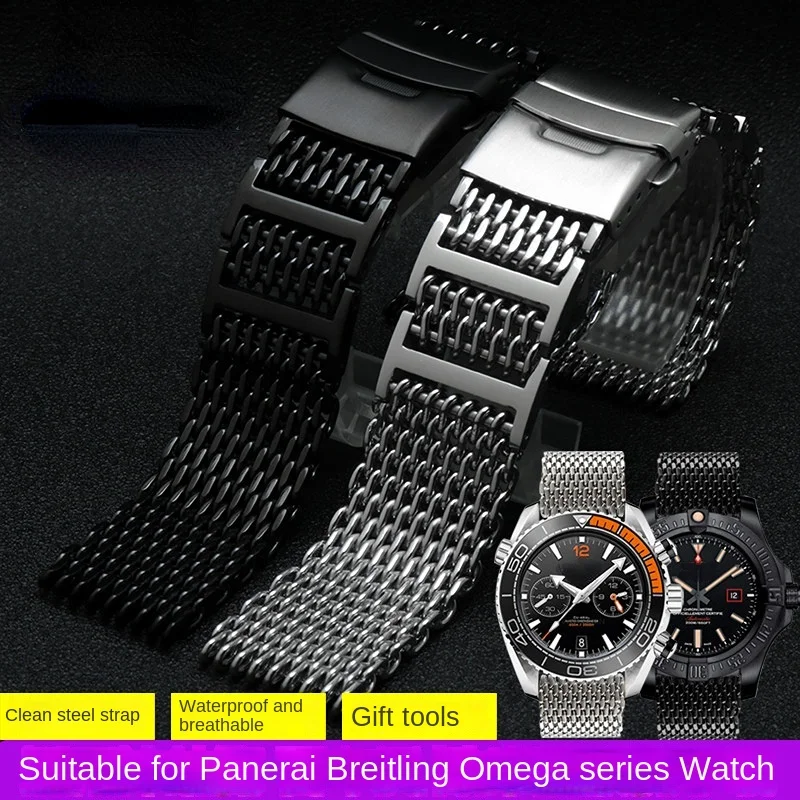 For Panerai Seiko No. 5 Canned Casio Huawei Omega Stainless steel strap Shark Mesh Milan band 22 24mm breathable metal Watchband