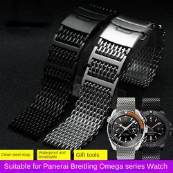 Para panerai seiko não. 5 enlatado casio huawei omega cinta de aço inoxidável malha tubarão faixa milão 22 24mm pulseira de metal respirável