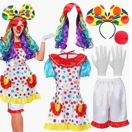 Funny Joker Wig Explosive Head Clown Fans Party Halloween Makeup Dress up Supplies Holiday Clown Hat Cosplay Costume Props Set