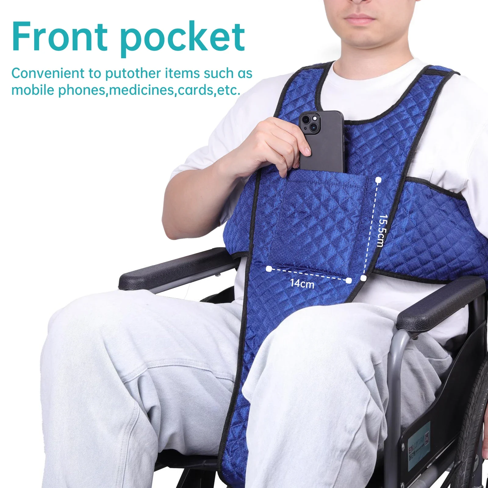 

Wheelchair Seatbelt with Pocket Non-Slip and Drop-Resistant Wheelchair Safety Belt Harness with Adjustable Straps Buckles