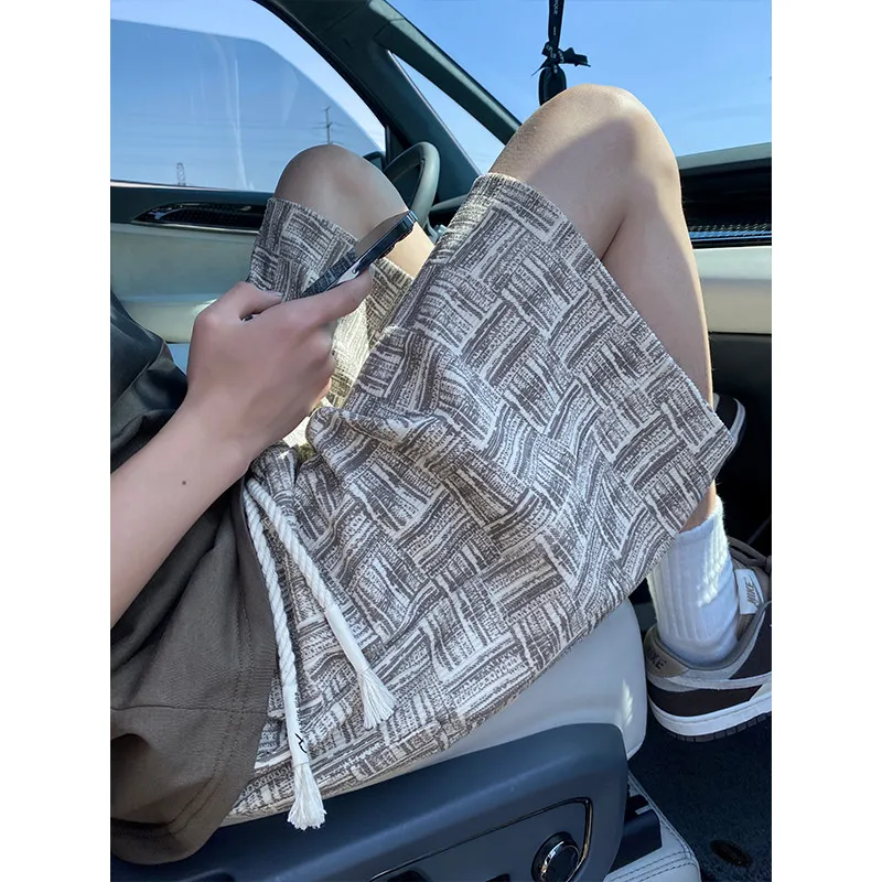 

2025 American Sle Casual Tie Dye Plaid Loose Sport orts Men's Summer Faion Breathable Comfortable Straight Leg Ins